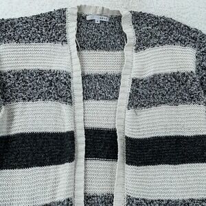 Baltic Born Sweater Womens Medium Black Gray Cream Striped Open Front‎ Cardigan
